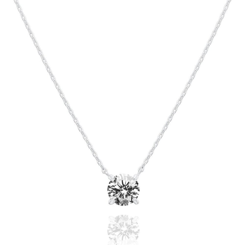 14K Gold White Plated Crystal Solitaire Cubic Zirconia Dainty Choker Necklace